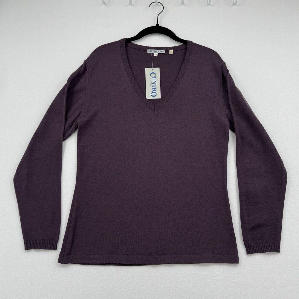 Centro Basic Merino Wool Blend Sweater Purple V Neck XXL Preppy Made in Italy